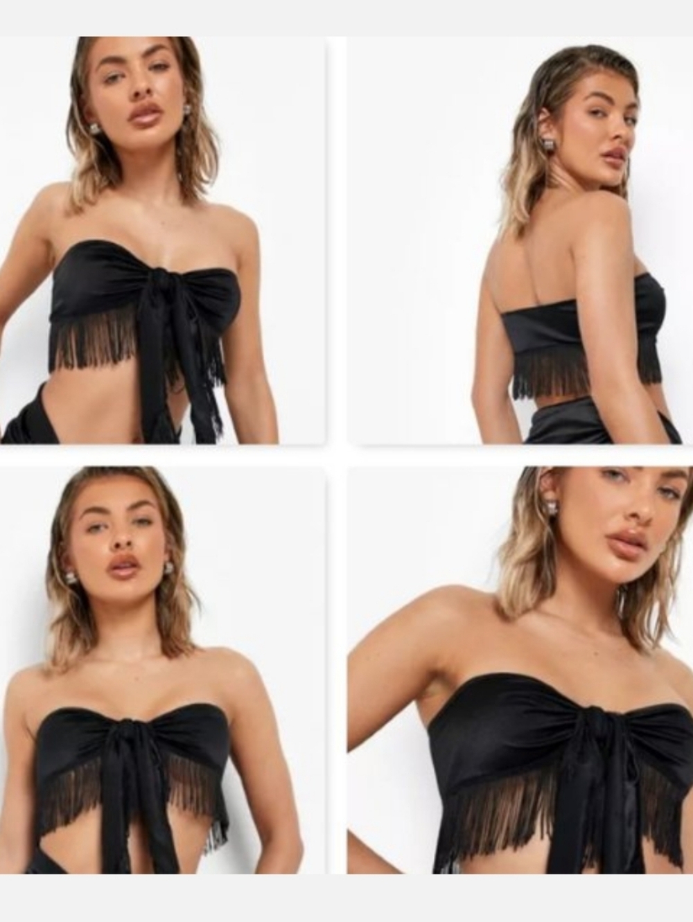 Fringe Tie-Front Strapless Wrap Top